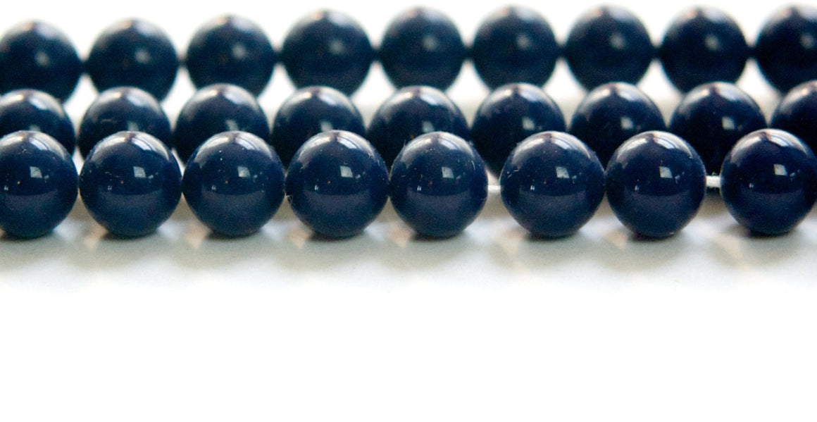 Vintage Navy Blue Glass Beads Japan 8- 9mm (6) jpn005L