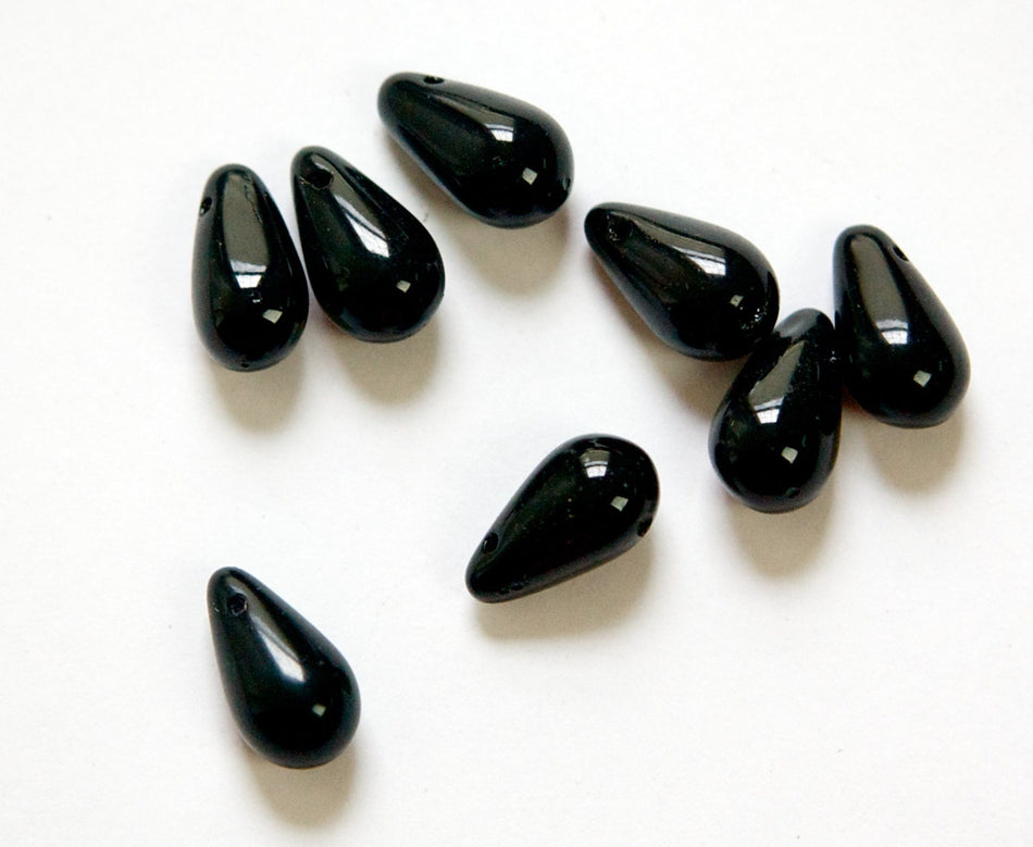Vintage German Top Hole Black Glass Teardrop Beads (20) grm060A
