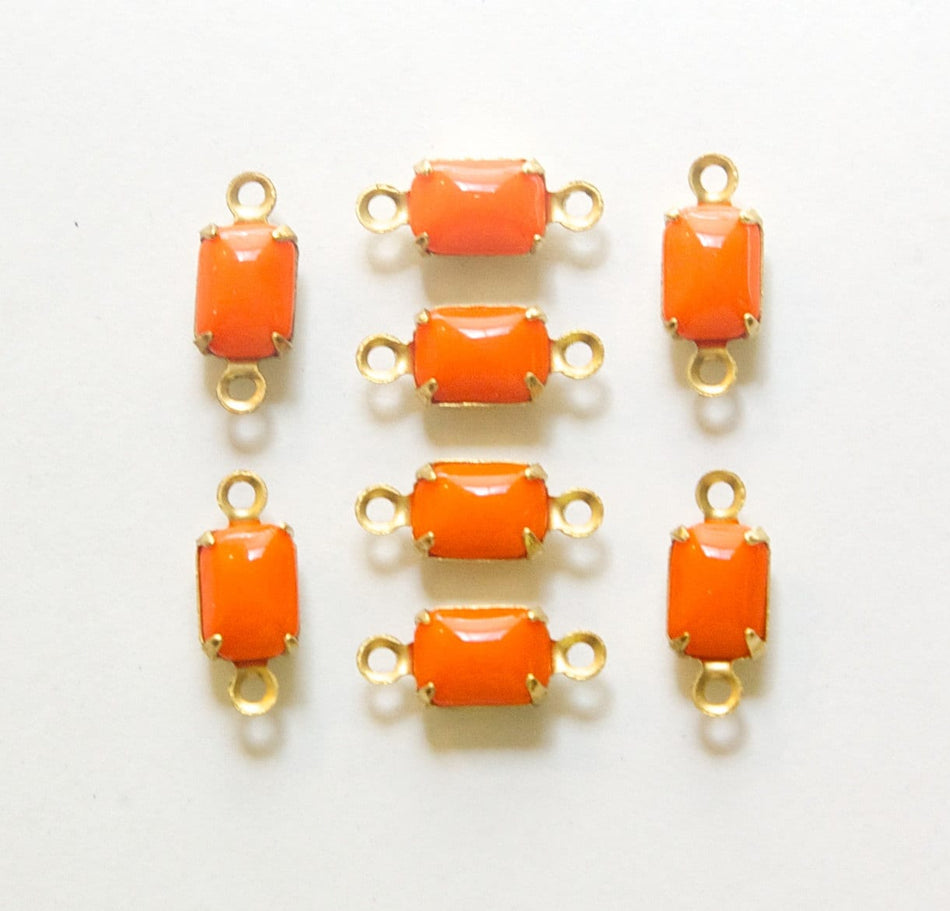 Vintage Orange Glass Octagon in 2 Loop Brass Setting 7x5mm (6)  oct002C2