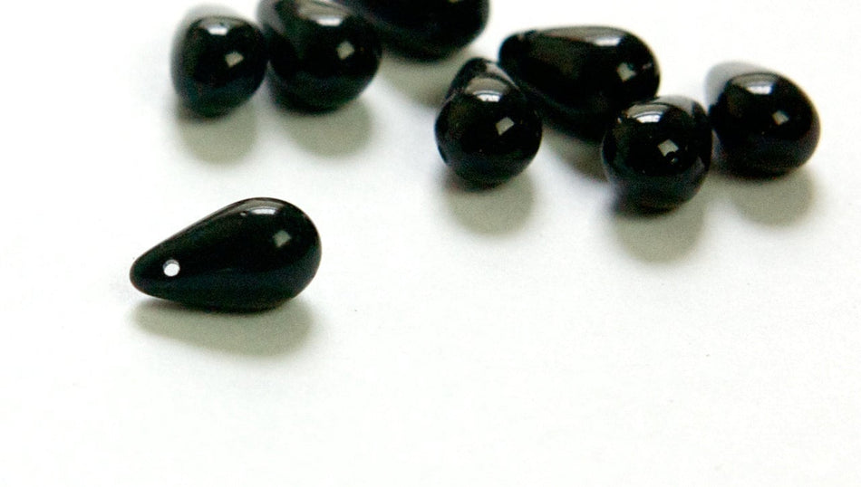 Vintage German Top Hole Black Glass Teardrop Beads (20) grm060A