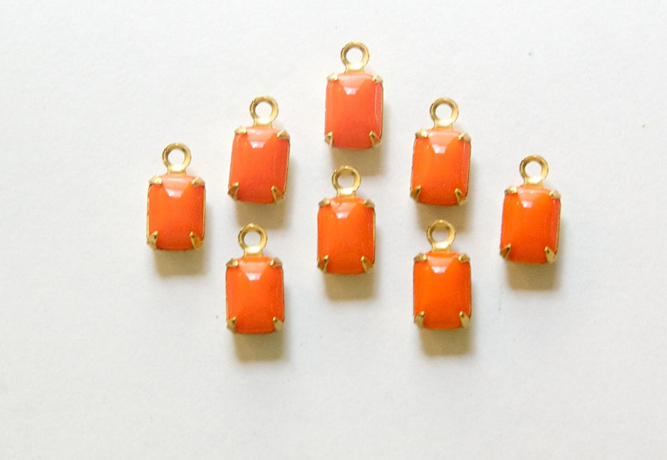 Vintage Orange Glass Octagon in 1 Loop Brass Setting 7x5mm (6)  oct002C