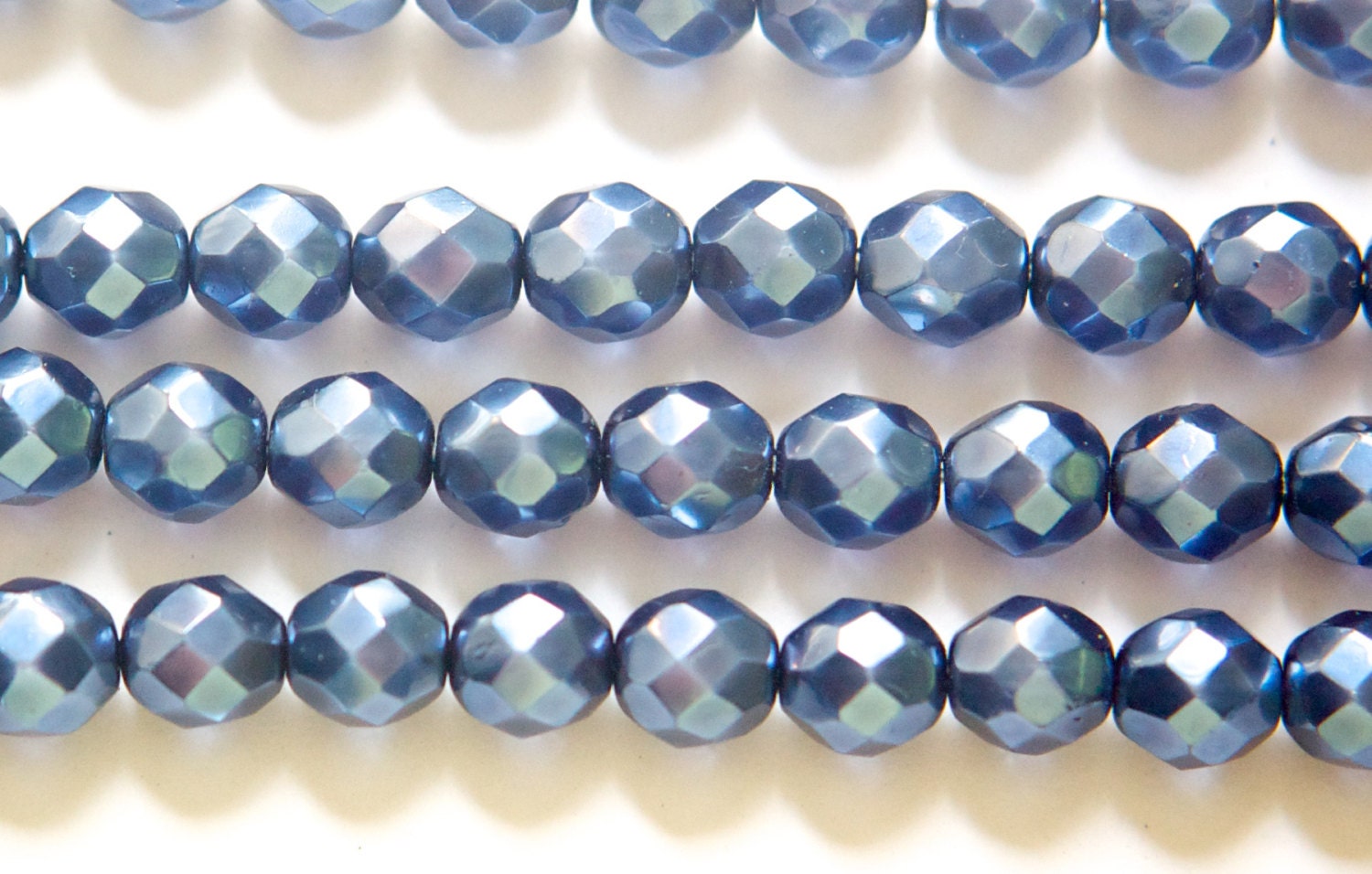 8mm Navy Pearl Czech Firepolish Faceted Glass Beads (25)