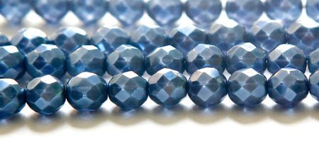 8mm Navy Pearl Czech Firepolish Faceted Glass Beads (25)