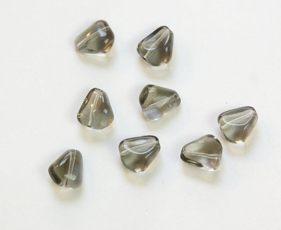 Vintage Black Diamond German Glass Nugget Triangle 10mm Beads (8) grm061A