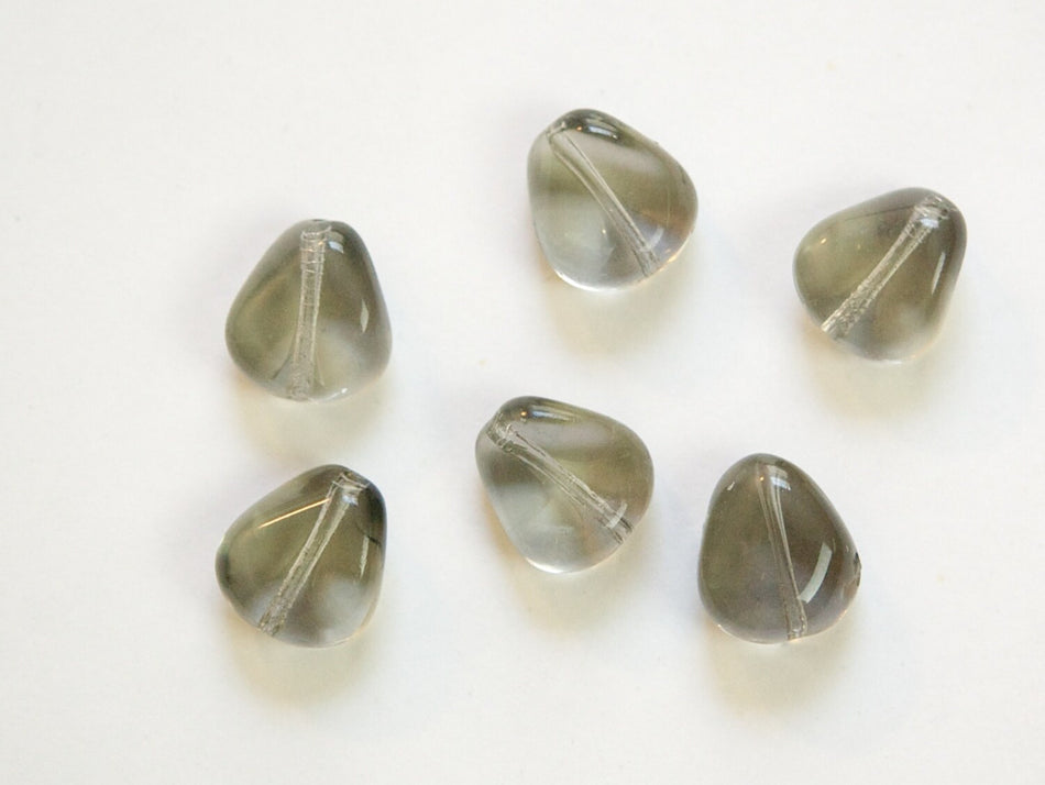 Vintage Black Diamond German Glass Nugget Triangle 12mm Beads (6) grm061B
