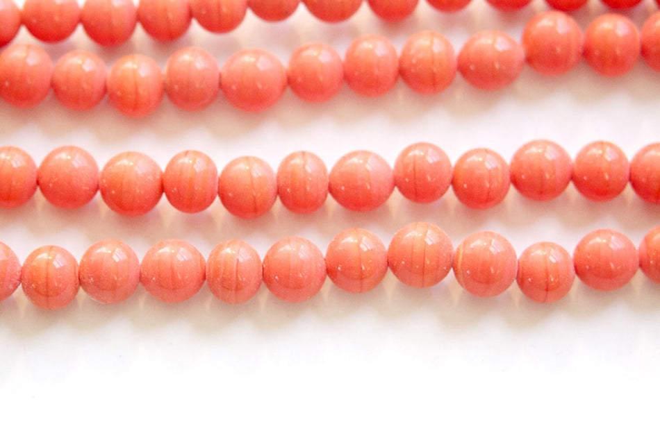 Vintage Coral Glass Beads Japan 8mm (8) jpn003S