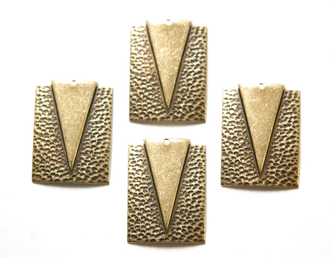 Brass Ox Hammered Rectangle with Smooth Triangle Pendant (4) mtl371E
