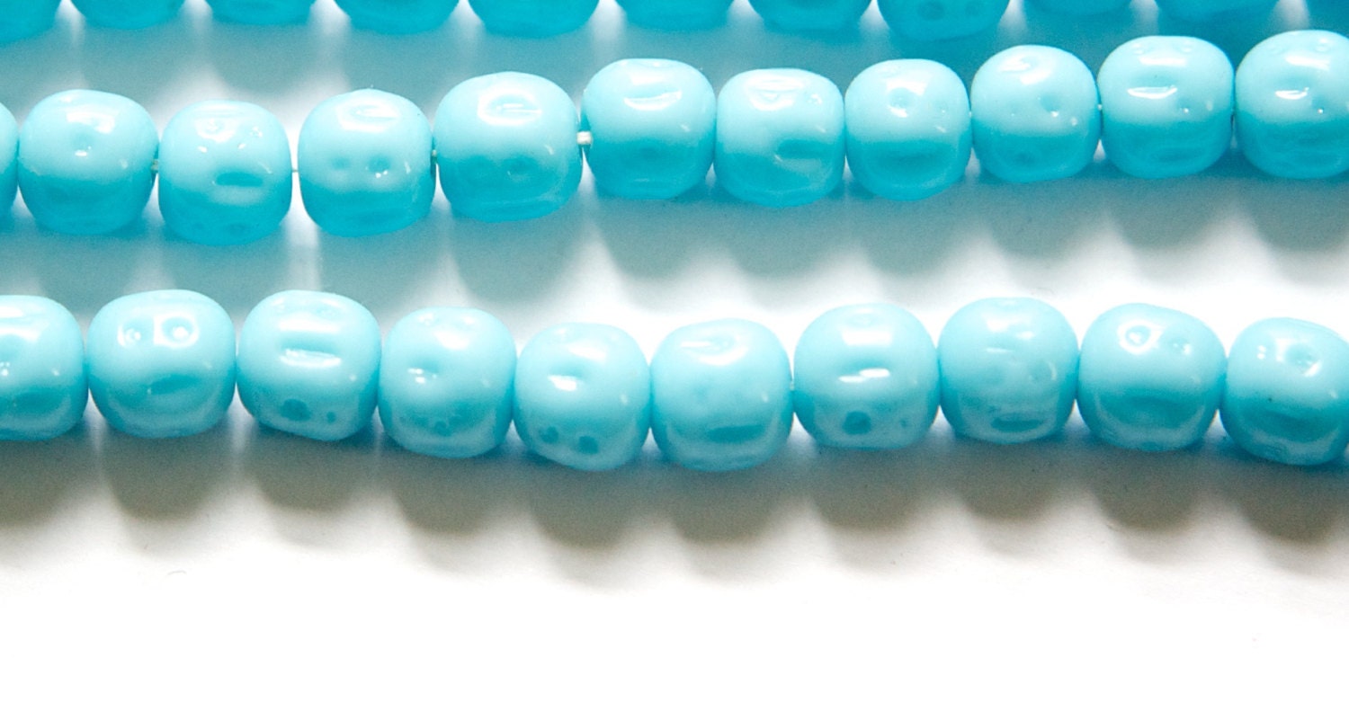 Vintage Blue Turquoise Glass Baroque Beads Japan 8-9mm (6) jpn006F