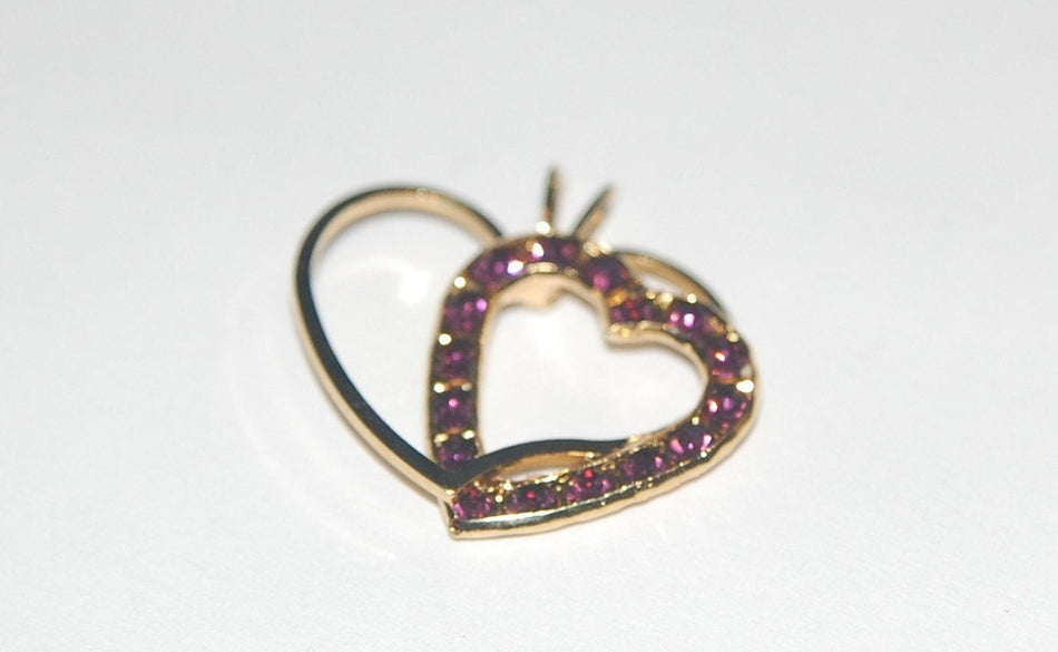 Vintage Swarovski Double Heart Pendant Amethyst Stones pnd102