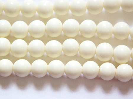 Vintage Opaque Ivory Glass Beads Japan 8- 9mm (6) jpn005N