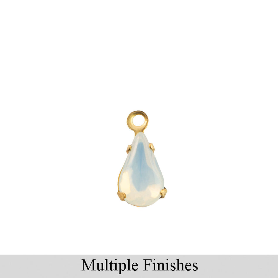 8x4mm White Opal Glass Teardrop Stone in 1 Loop Setting