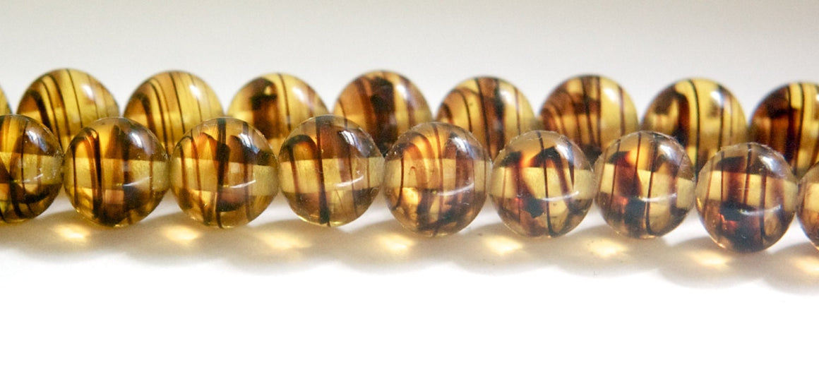 Vintage Tortoise Stripe Glass Beads Japan 10mm (6) jpn007C