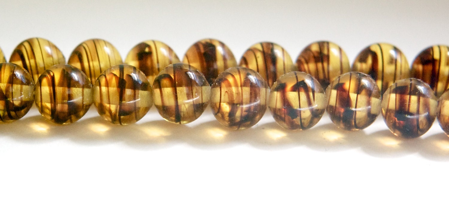 Vintage Tortoise Stripe Glass Beads Japan 10mm (6) jpn007C