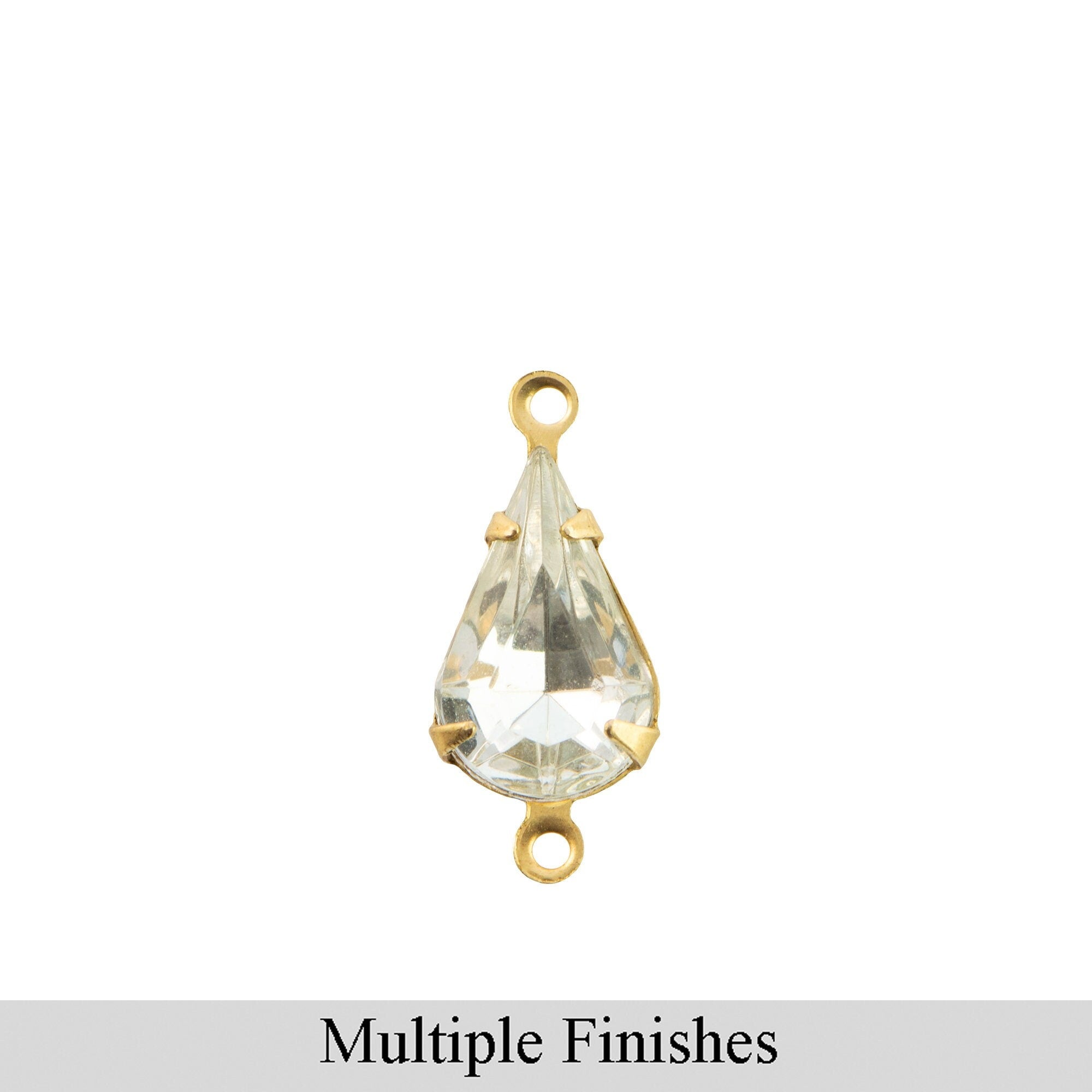 13x8mm Clear Faceted Glass Teardrop Stone in 2 Loop Setting