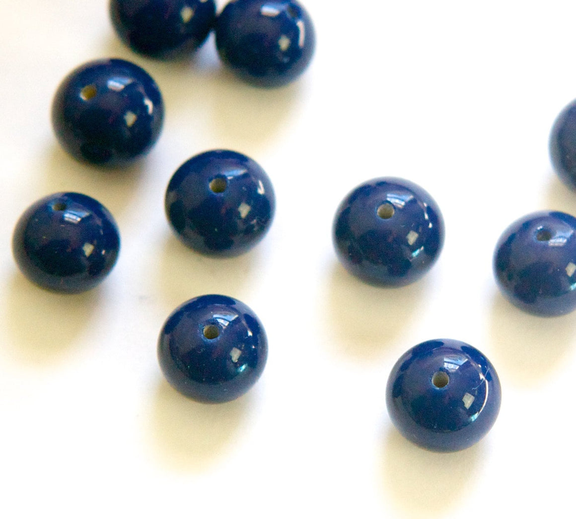 Vintage Navy Blue Glass Beads Japan 10mm (6) jpn007G