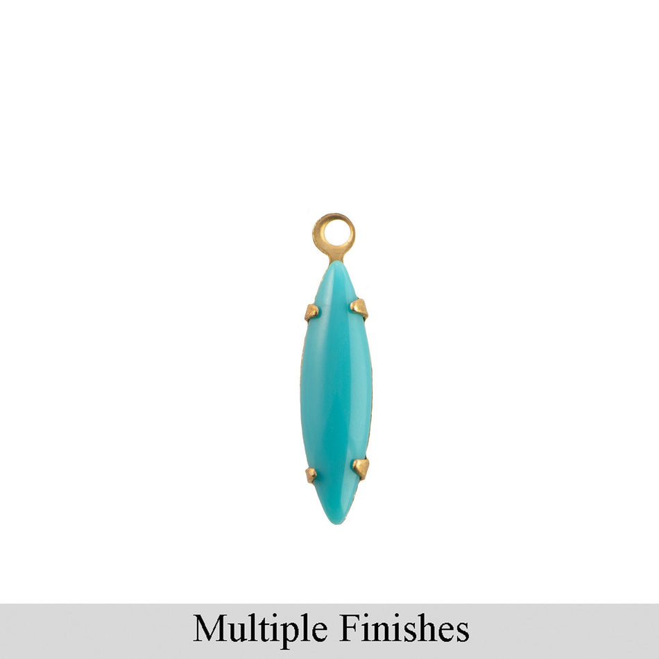 15x4mm Turquoise Blue Glass Navette Stone in 1 Loop Setting