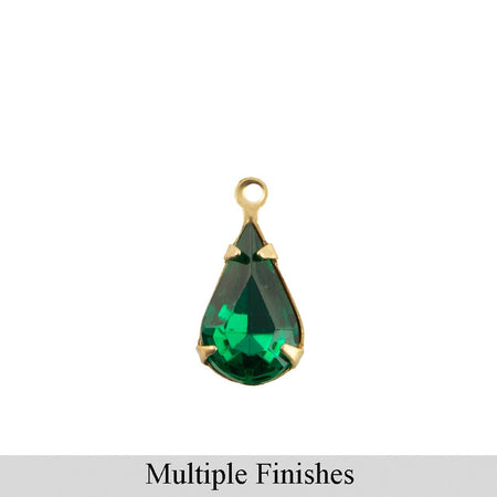 13x8mm Emerald Faceted Glass Teardrop Stone in 1 Loop Setting