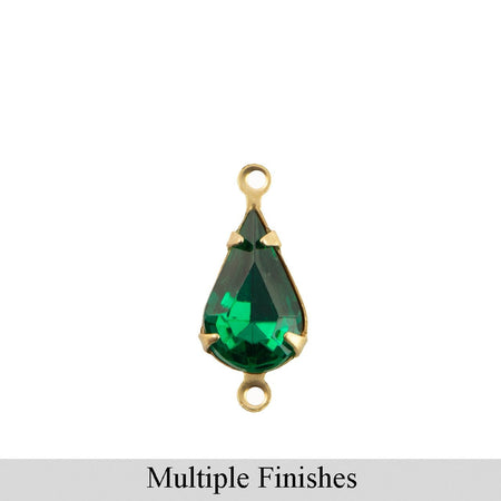 13x8mm Emerald Faceted Glass Teardrop Stone in 2 Loop Setting