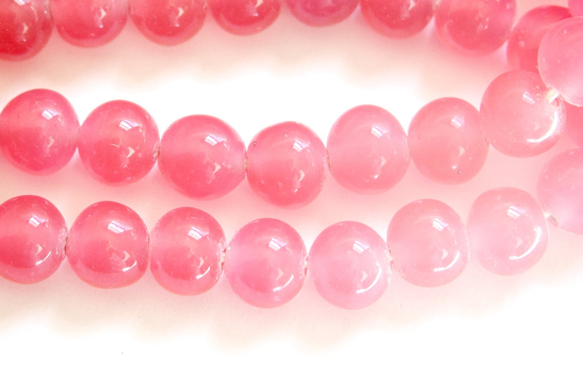 Vintage Rose Pink Glass Beads Japan 10mm (6) jpn007A