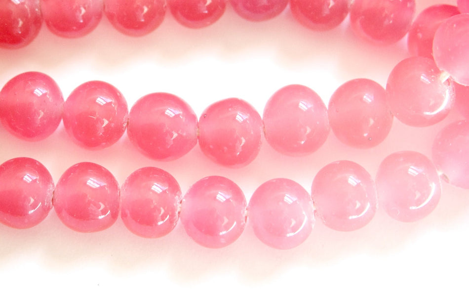 Vintage Rose Pink Glass Beads Japan 10mm (6) jpn007A