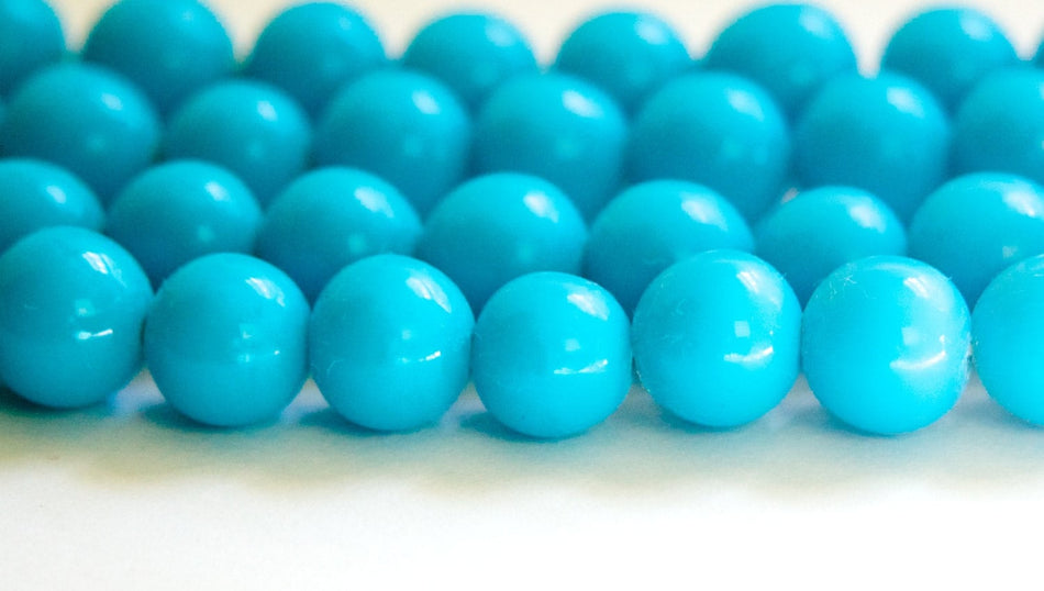 Vintage Turquoise Blue Glass Beads Japan 10mm (6) jpn007D