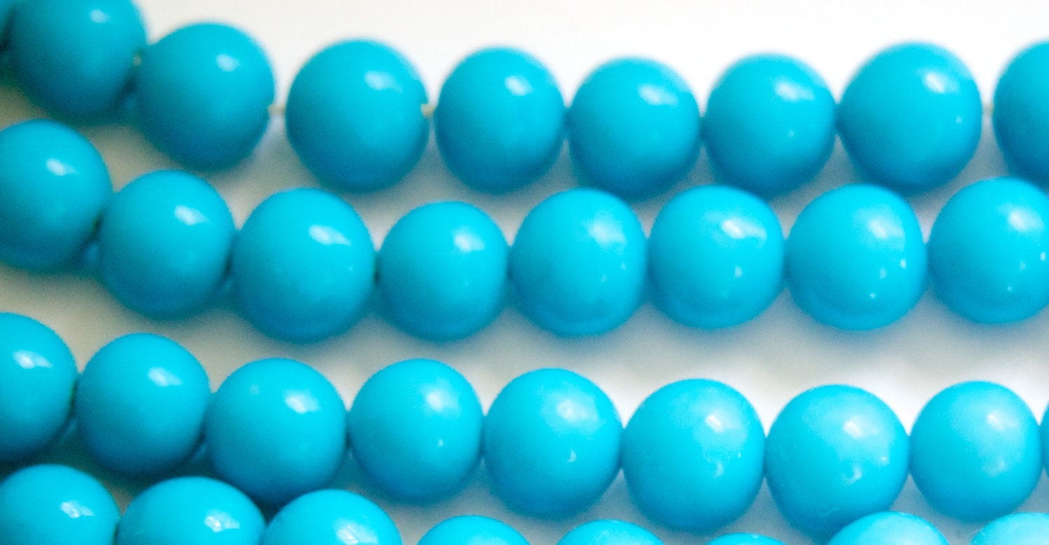 Vintage Turquoise Blue Glass Beads Japan 10mm (6) jpn007D