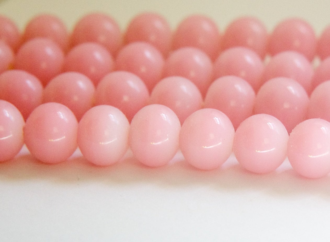 Vintage Opaque Pink Glass Beads Japan 10mm (6) jpn007J