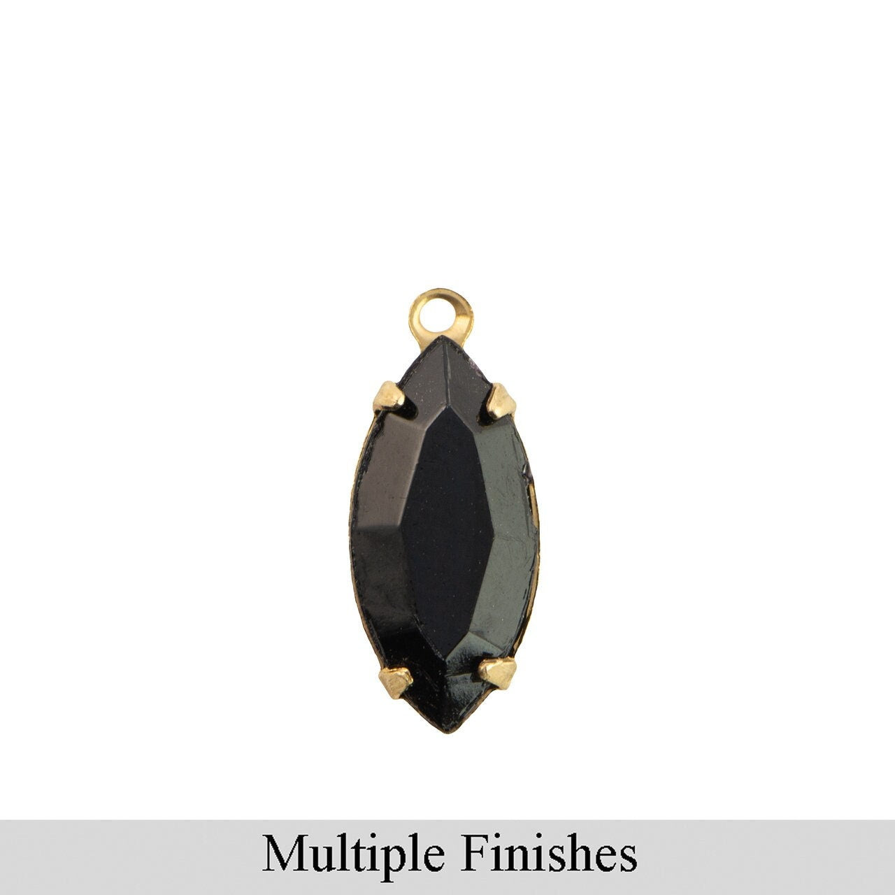 15x7mm Black Faceted Glass Navette Stone in 1 Loop Setting