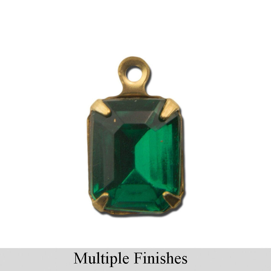 10x8mm Emerald Faceted Glass Octagon Stone in 1 Loop Setting