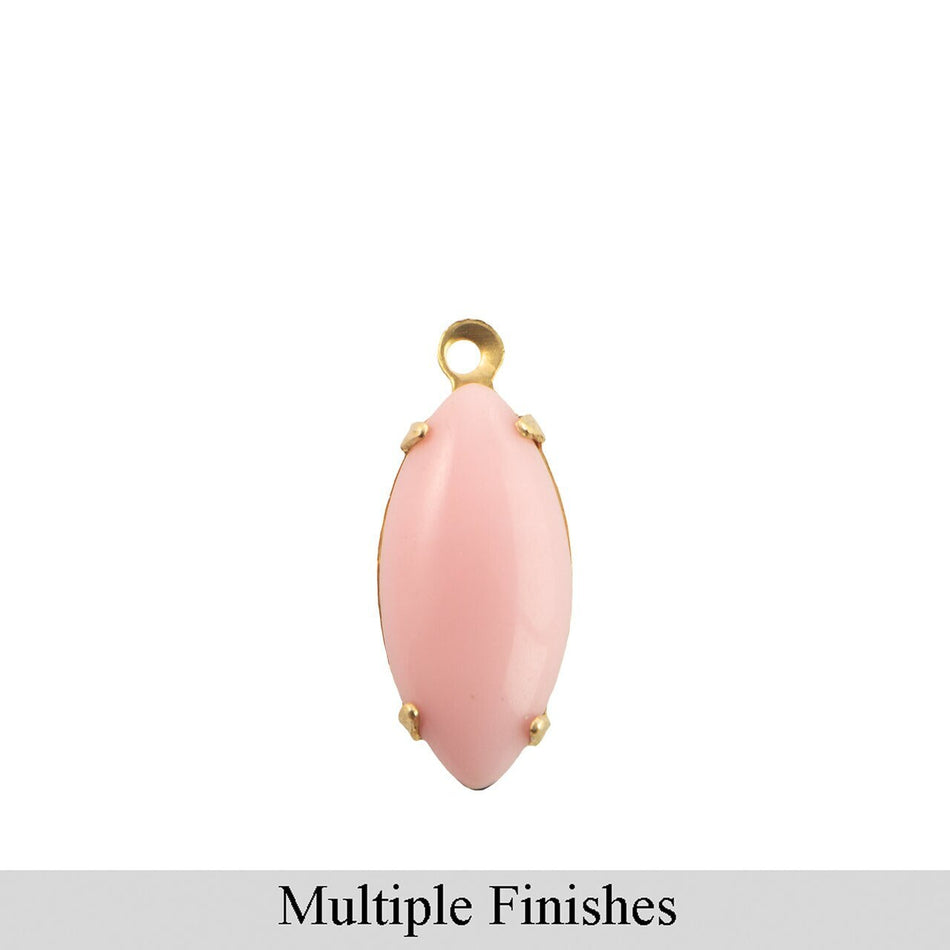 15x7mm Opaque Pink Glass Navette Stone in 1 Loop Setting