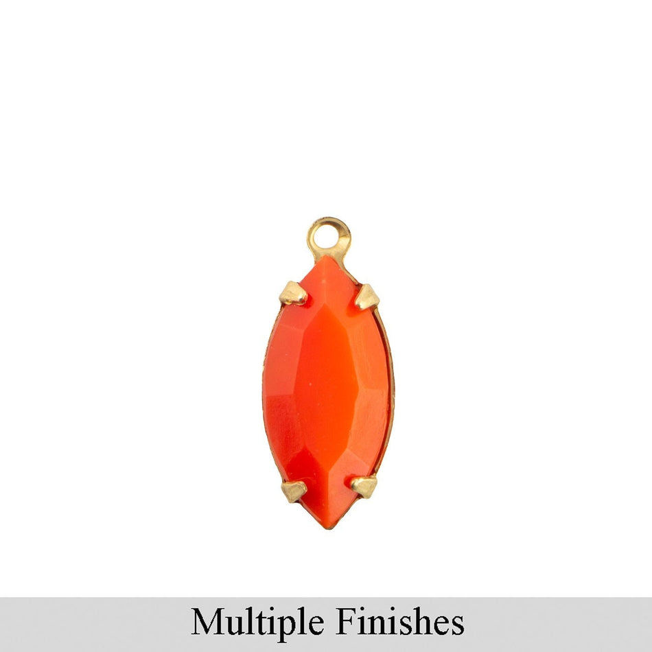 15x7mm Opaque Orange Faceted Glass Navette Stone in 1 Loop Setting