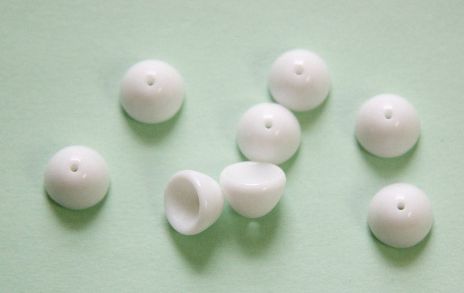 Vintage German Smooth Dome White Glass Bead Caps 8mm (8) grm055C