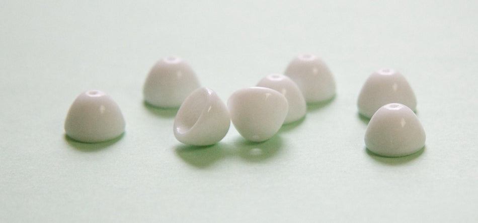 Vintage German Smooth Dome White Glass Bead Caps 8mm (8) grm055C