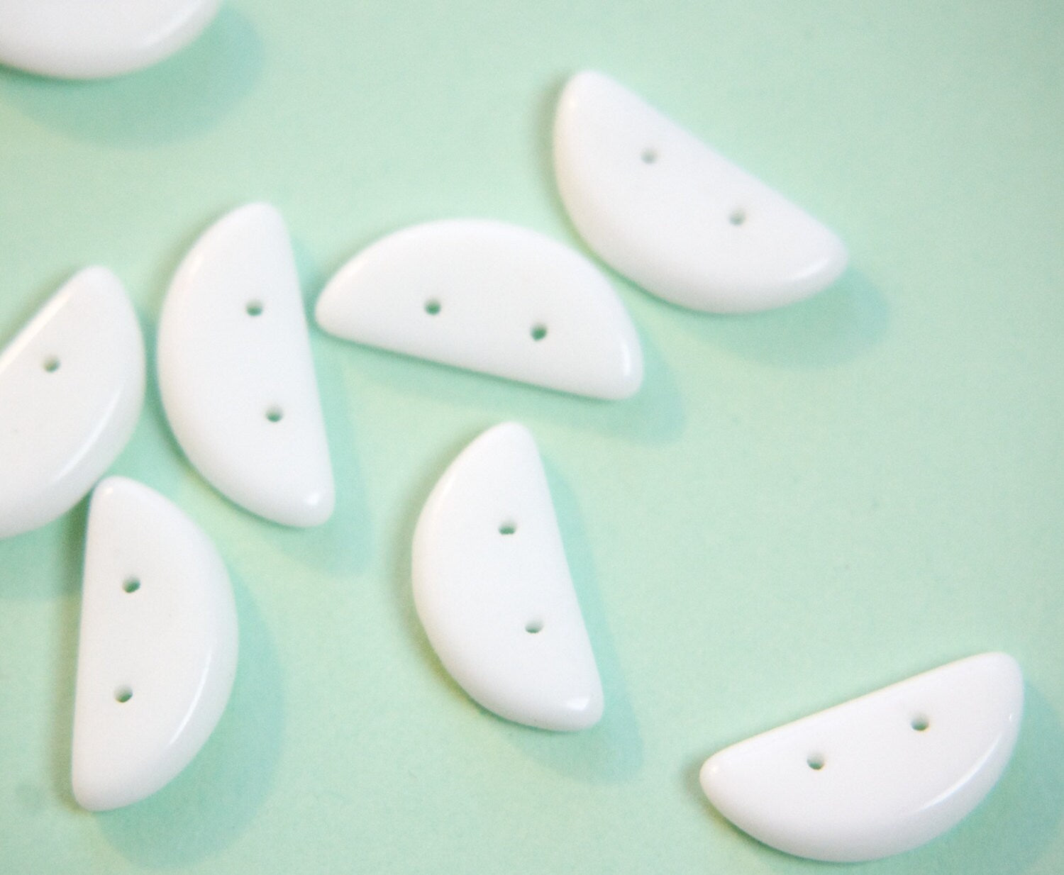 Vintage German White Wedge 2 hole Glass Bead Charms (10) grm052G