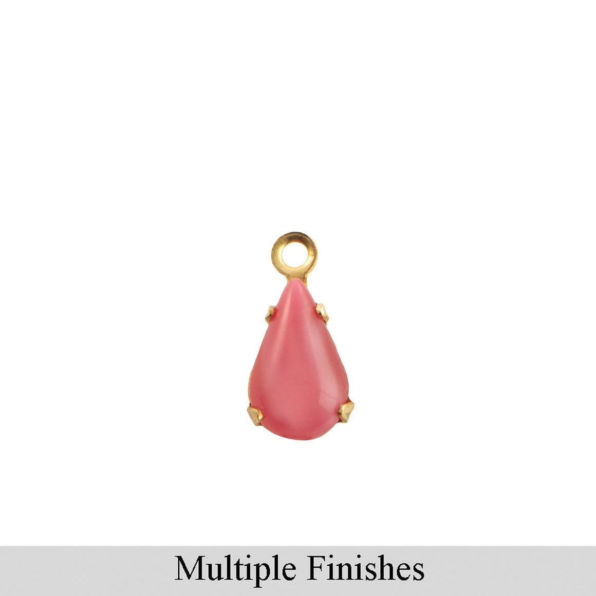 8x4mm Pink Moonglow Glass Teardrop Stone in 1 Loop Setting