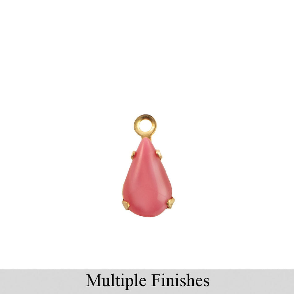 8x4mm Pink Moonglow Glass Teardrop Stone in 1 Loop Setting