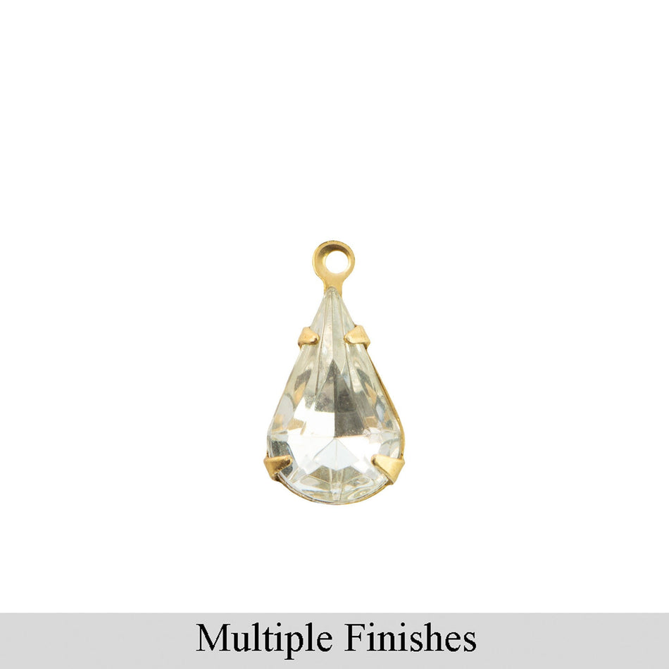 13x8mm Clear Faceted Glass Teardrop Stone in 1 Loop Setting