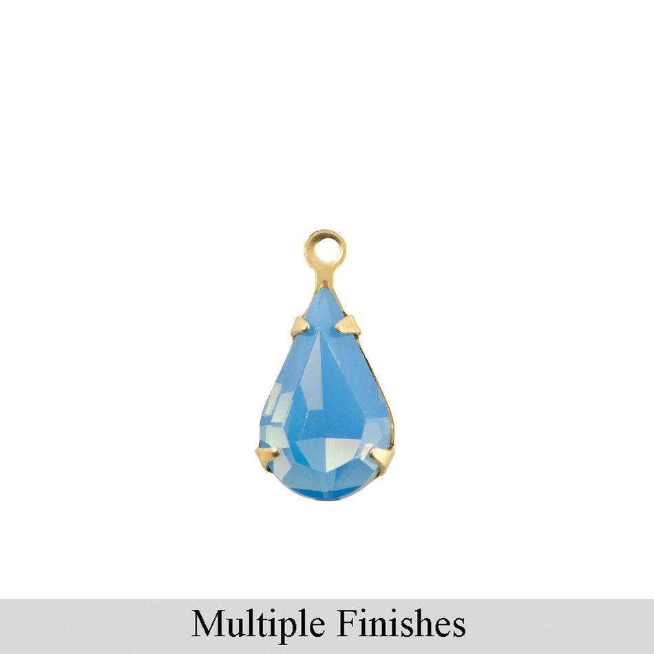 13x8mm Blue Opal Faceted Glass Teardrop Stone in 1 Loop Setting