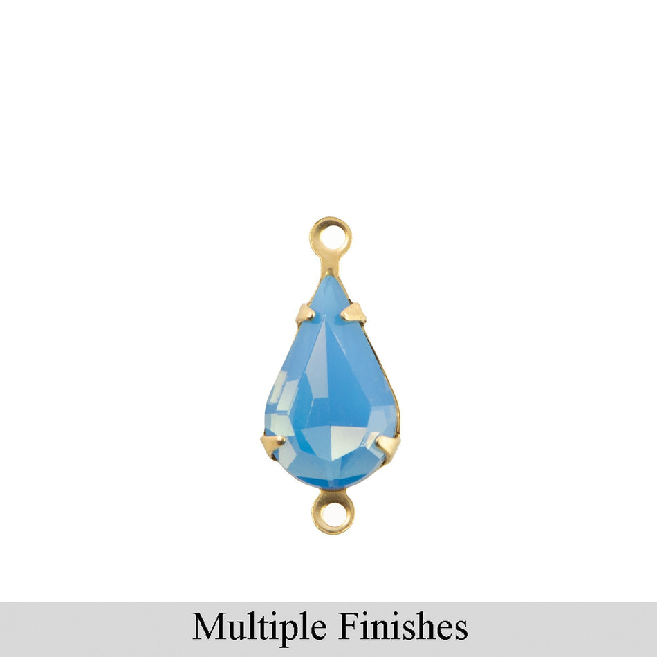 13x8mm Blue Opal Faceted Glass Teardrop Stone in 2 Loop Setting