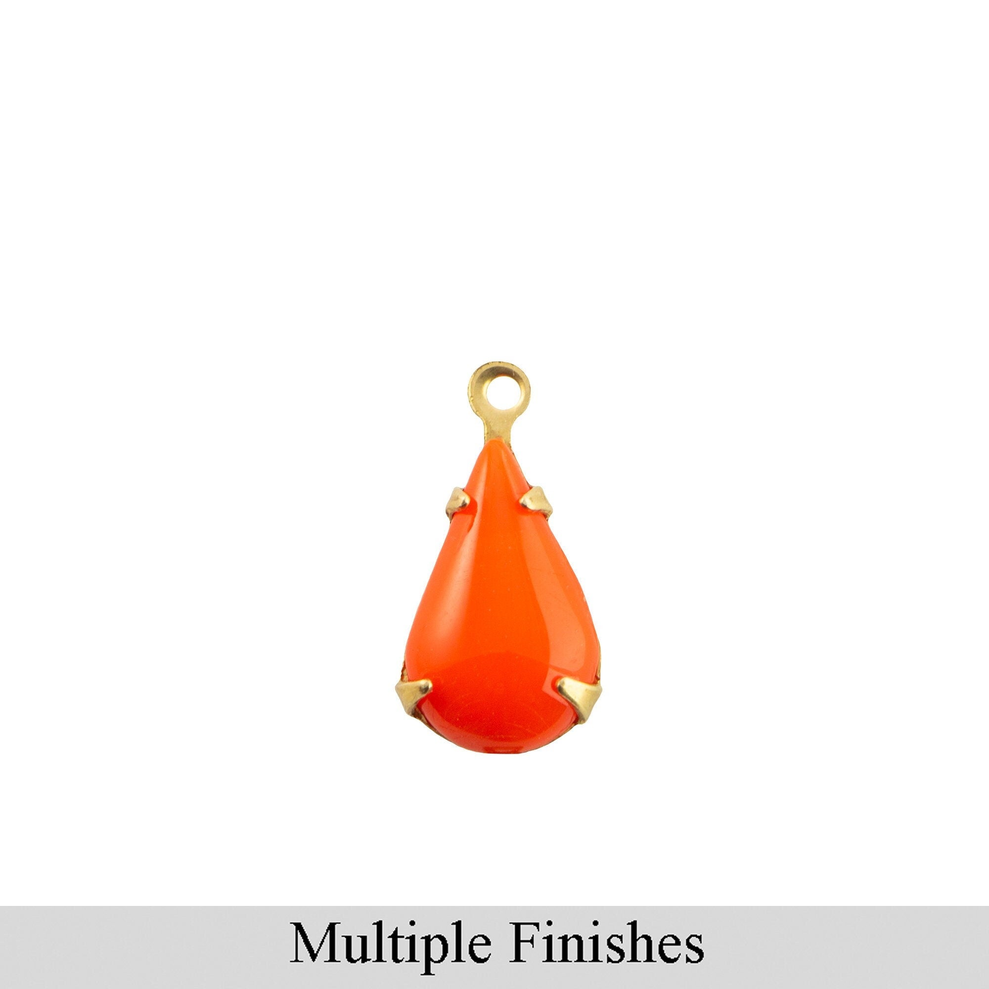 13x8mm Orange Glass Teardrop Stone in 1 Loop Setting