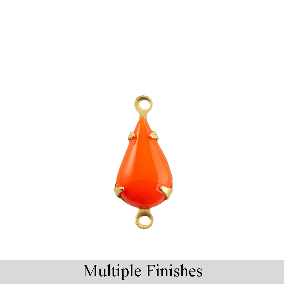 13x8mm Orange Glass Teardrop Stone in 2 Loop Setting
