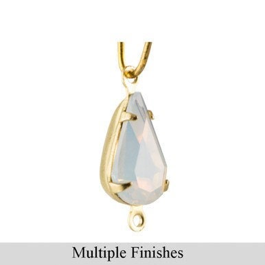 13x8mm White Opal Faceted Glass Teardrop Stone in 2 Loop Setting