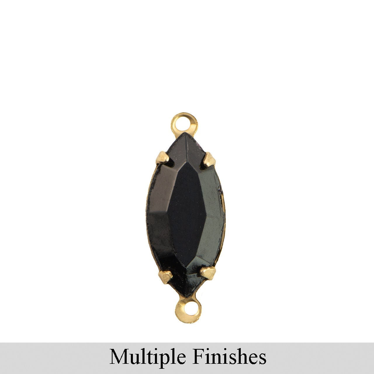 15x7mm Black Faceted Glass Navette Stone in 2 Loop Setting