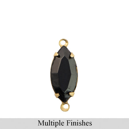 15x7mm Black Faceted Glass Navette Stone in 2 Loop Setting