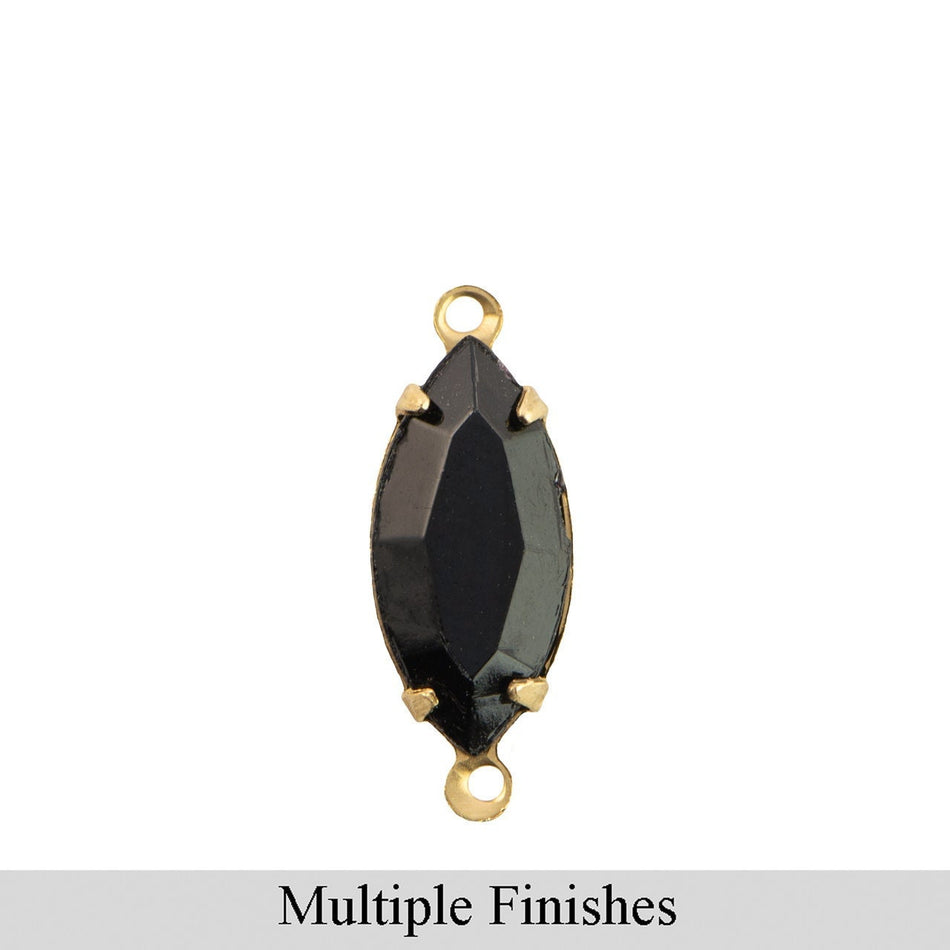 15x7mm Black Faceted Glass Navette Stone in 2 Loop Setting