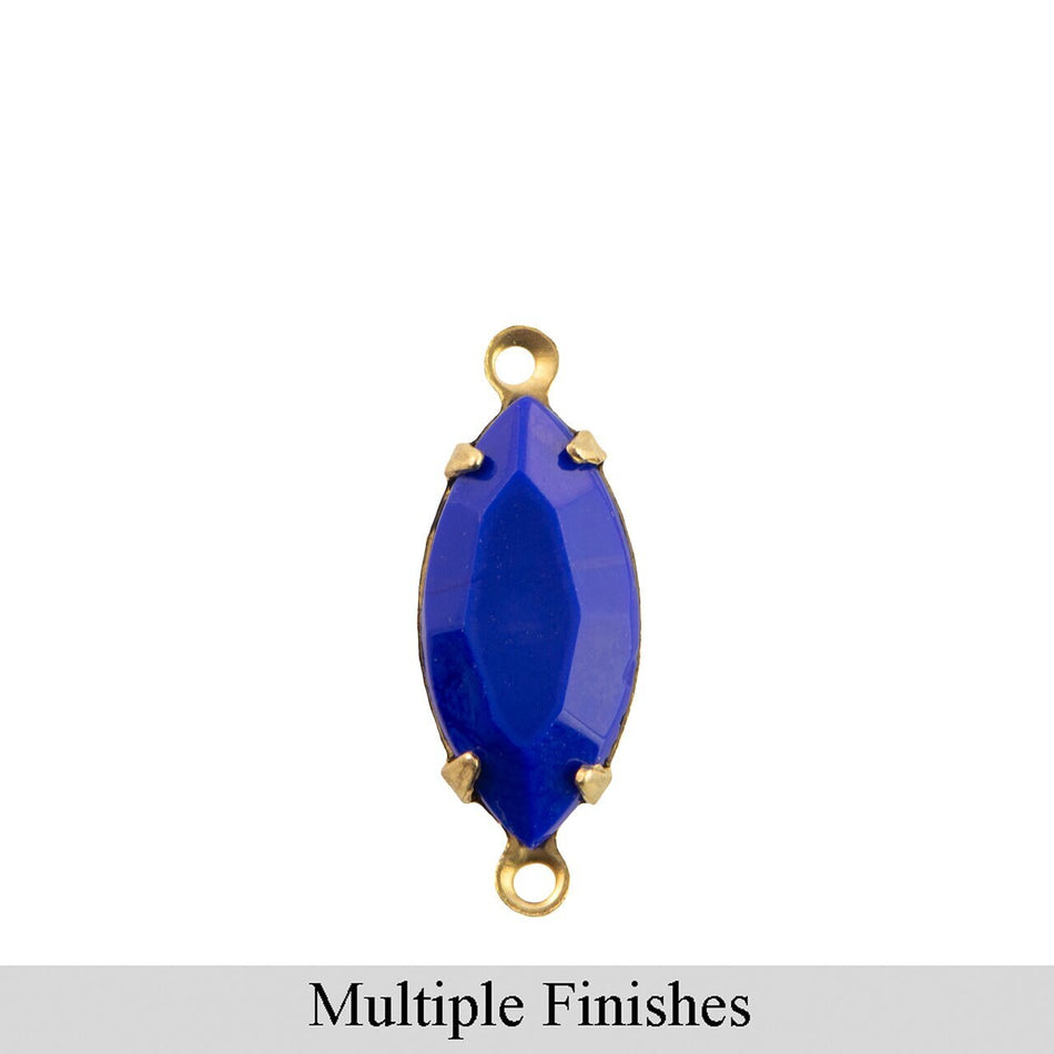 15x7mm Navy Blue Faceted Glass Navette Stone in 2 Loop Setting