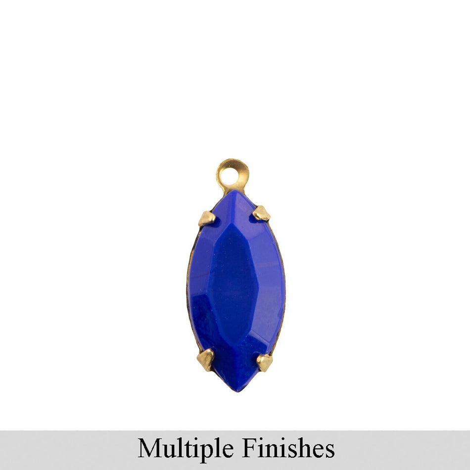15x7mm Navy Blue Faceted Glass Navette Stone in 1 Loop Setting