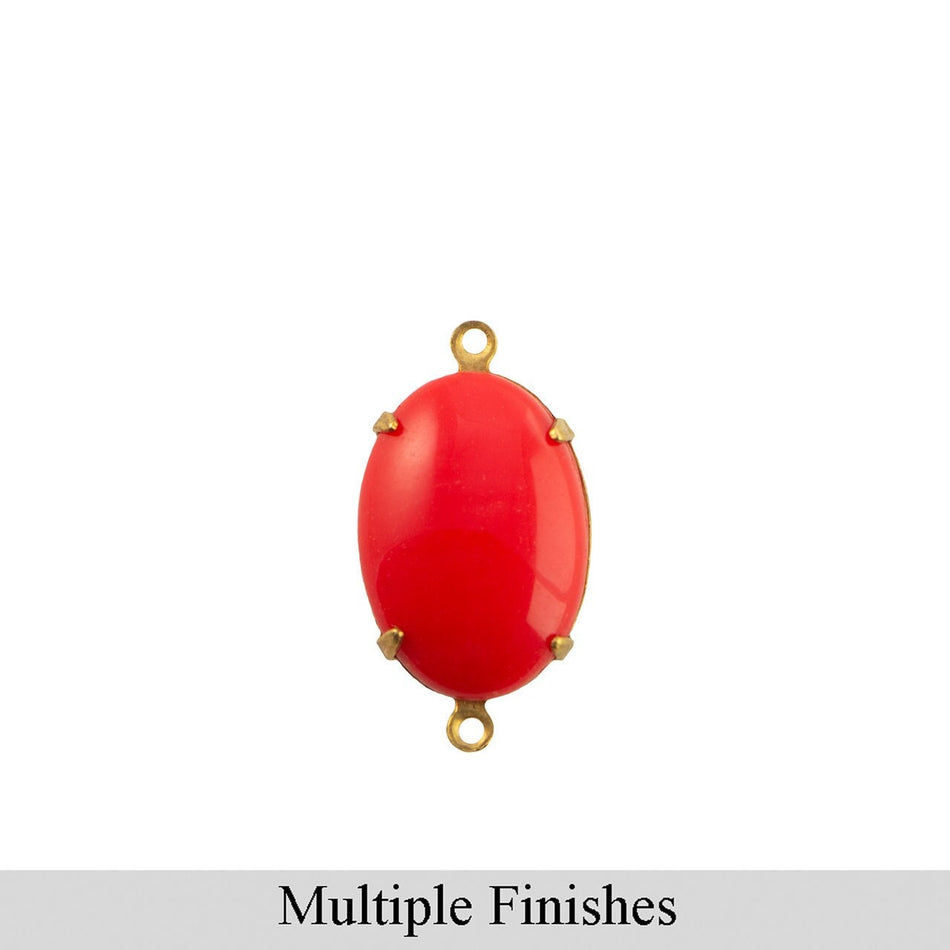 16x11mm Opaque Red Glass Oval Stone in 2 Loop Setting
