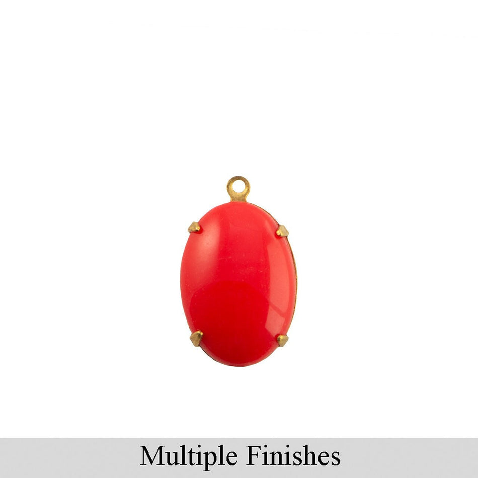 16x11mm Opaque Red Glass Oval Stone in 1 Loop Setting