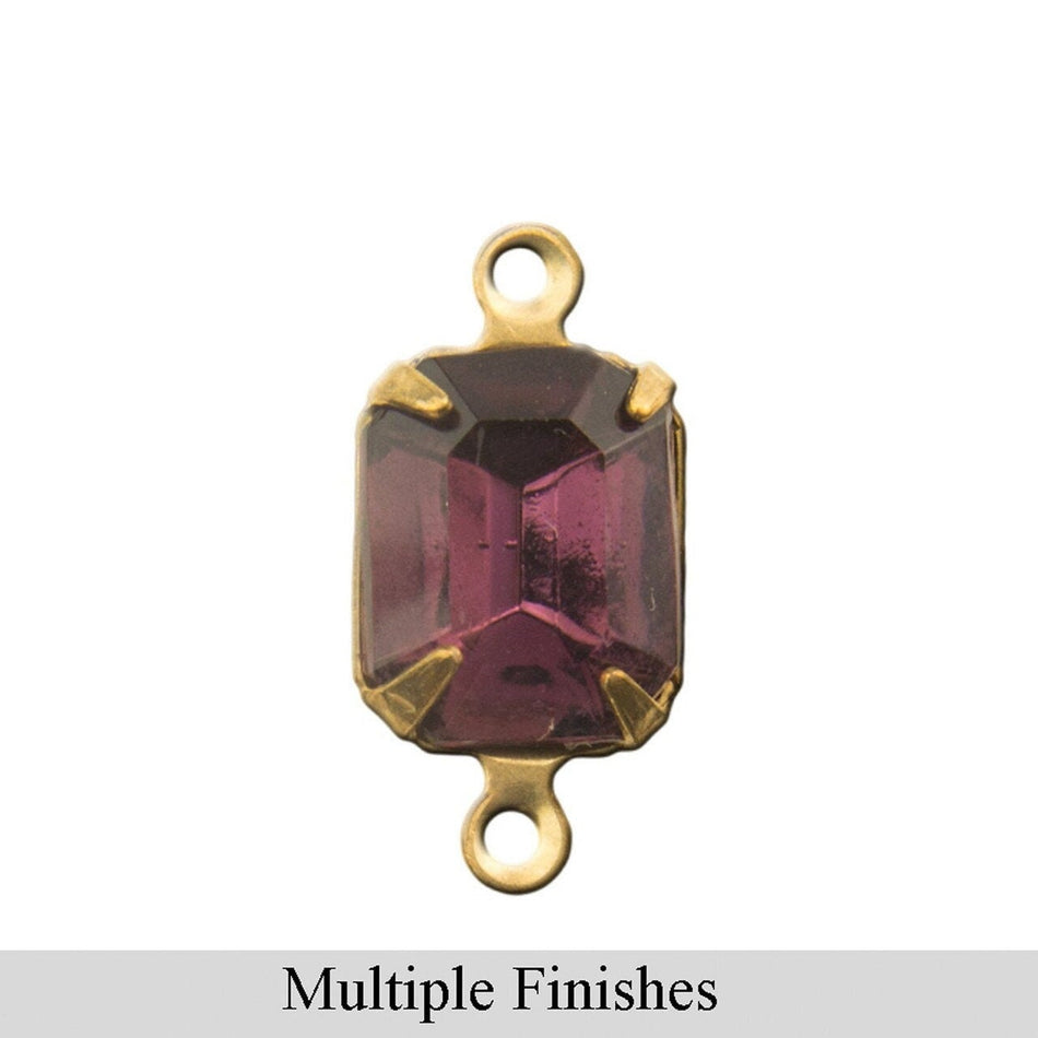 10x8mm Amethyst Faceted Glass Octagon Stone in 2 Loop Setting
